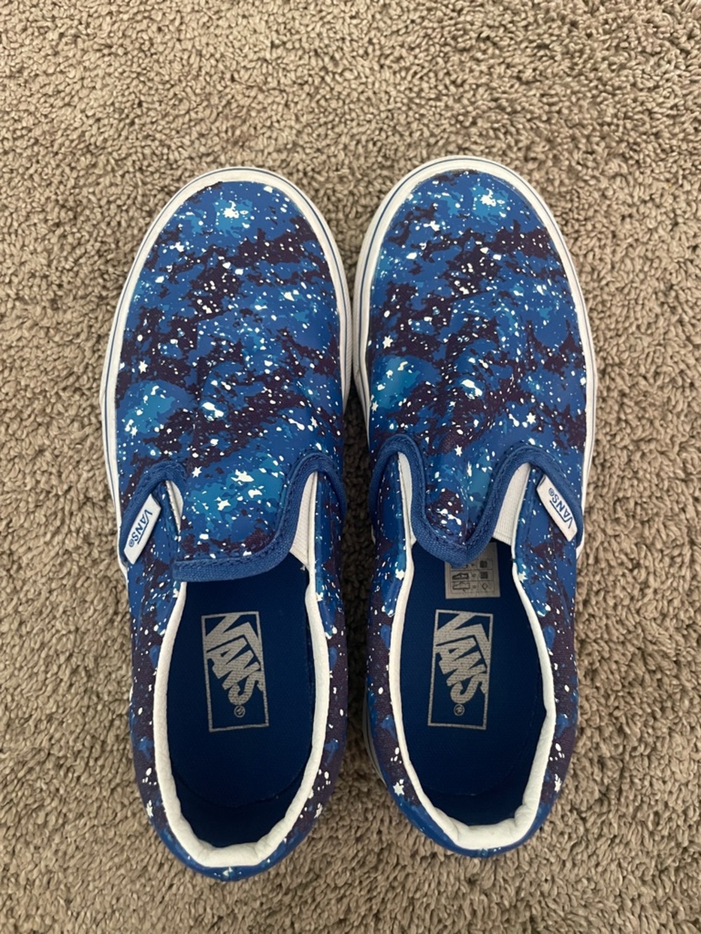 Vans Kids Blue Galaxy Slip-On Shoes with White Accents